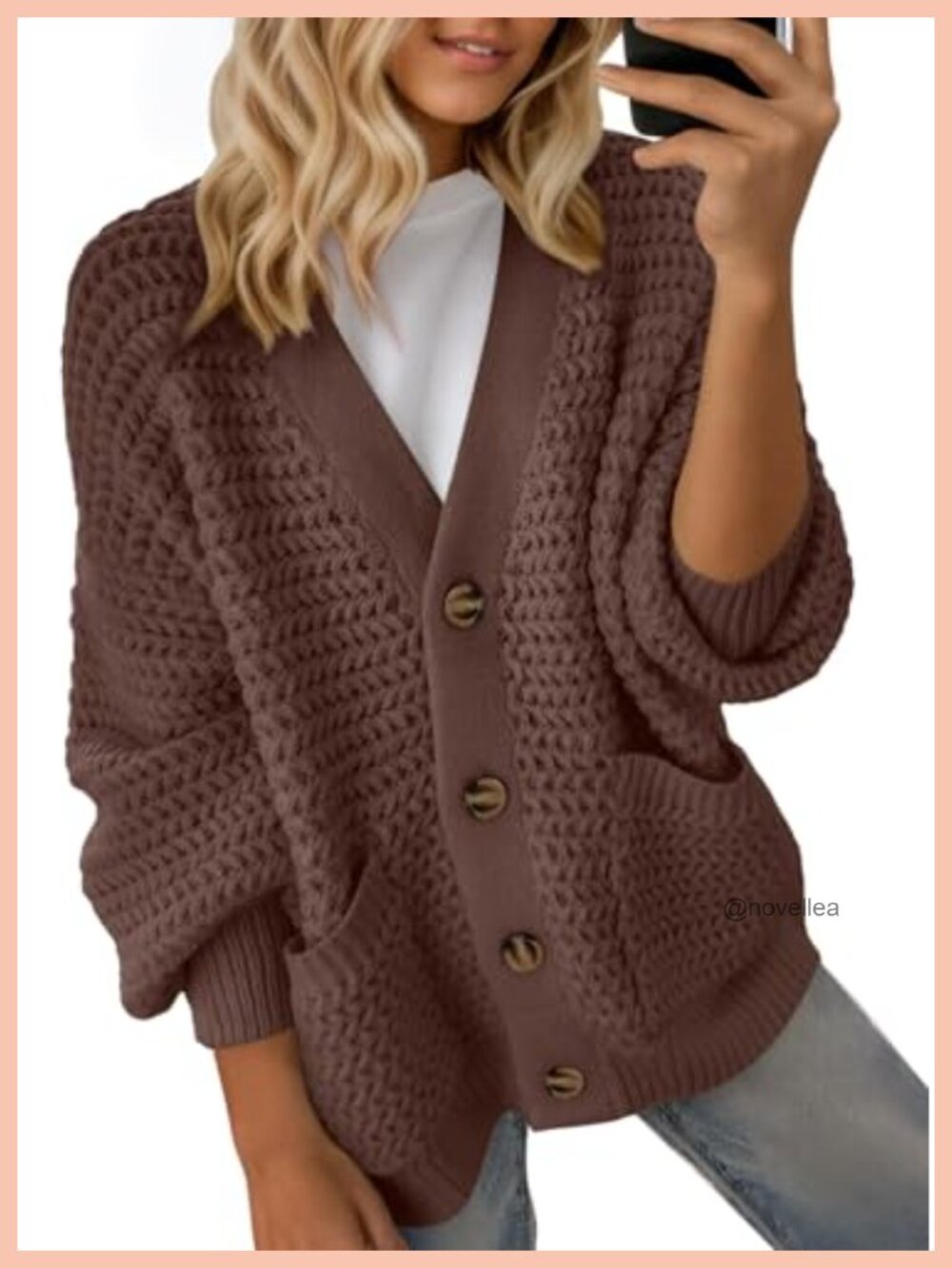 Open Front Chunky Knit Cardigan Sweater Long Sleeve V Neck Loose Fit